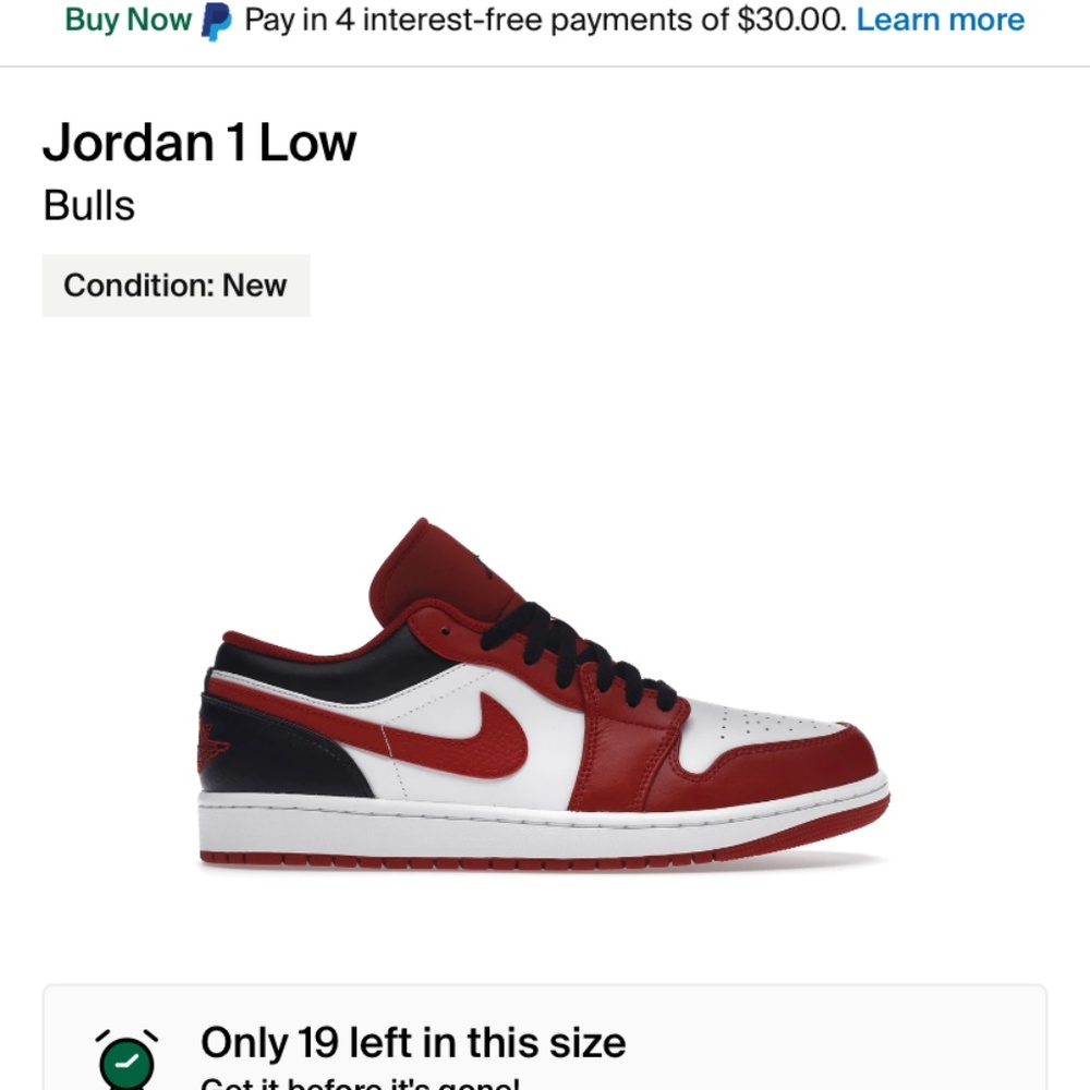 Air Jordan 1 Low Bulls Red/White/Black - Gently Used - Men’s Size 14 - $80